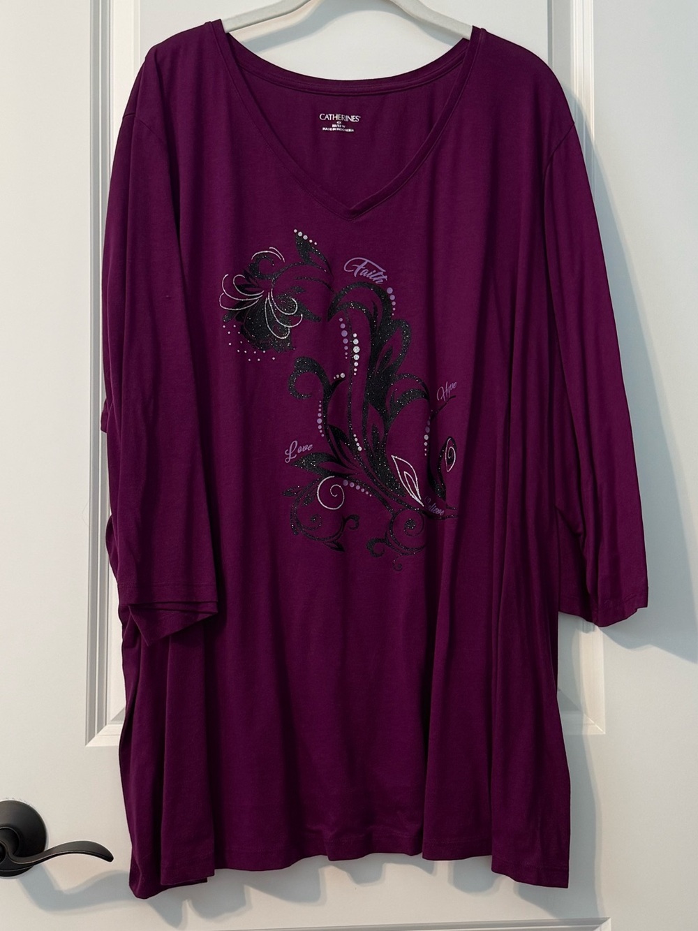 Catherines Plum 3/4 Sleeve Embellished V-Neck Tunic 30/32